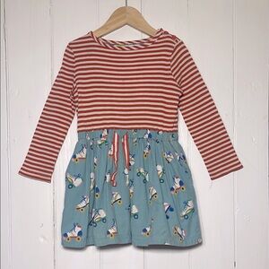 MINI BODEN 100% Cotton Ribbed Stripped Elastic Waist Roller Skate Print Dress